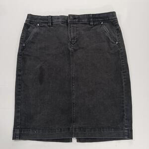 One 5 One Goddess Fit Women's Black Cotton Blend Rear Slit Denim Skirt Size L